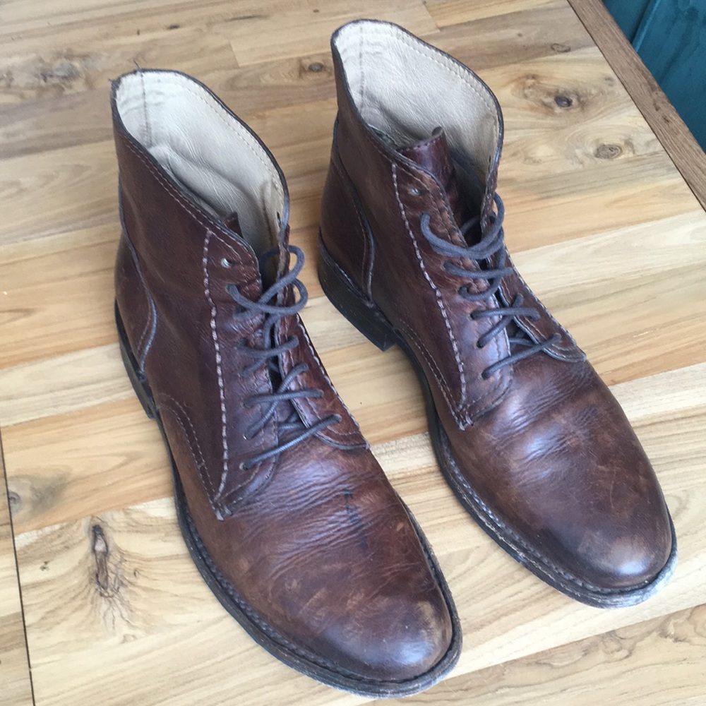 Frye Oliver Lace Up boots, dark brown, size 11